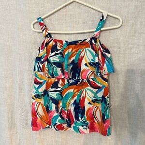 Catalina Colorful Ruffled Tankini Swim top 16W(1X) Abstract design Beautiful
